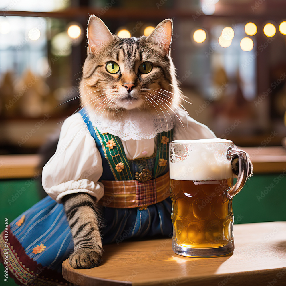 Cats at Oktoberfest in Germany drinking beer at the festival