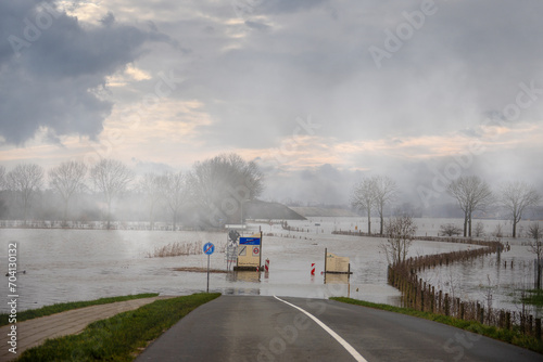 Landscape with flooded river Maas in Bergen - Noord Limburg, the Netherlands photo