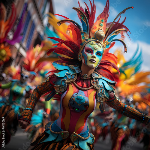 Spirited parade with vibrant costumes