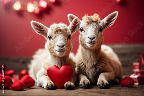 Funny goat valentines background photo