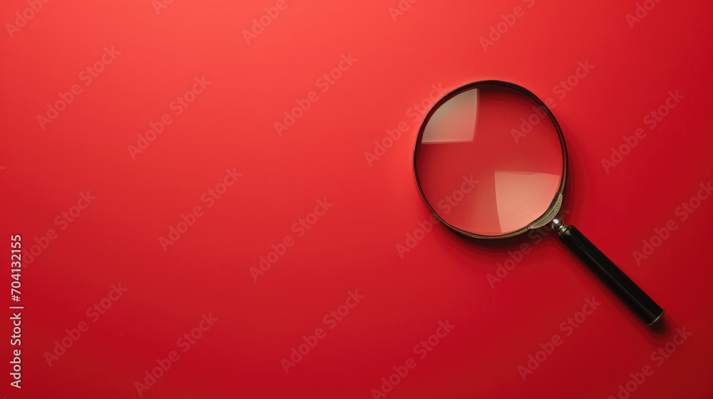 magnifying glass on clean empty red background magnifying glass on clean empty red background