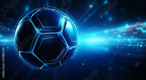 Futuristic Soccer Ball with Neon Lights and Digital Elements. Generative ai © Scrudje