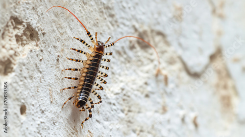 House centipede crawling on a wall