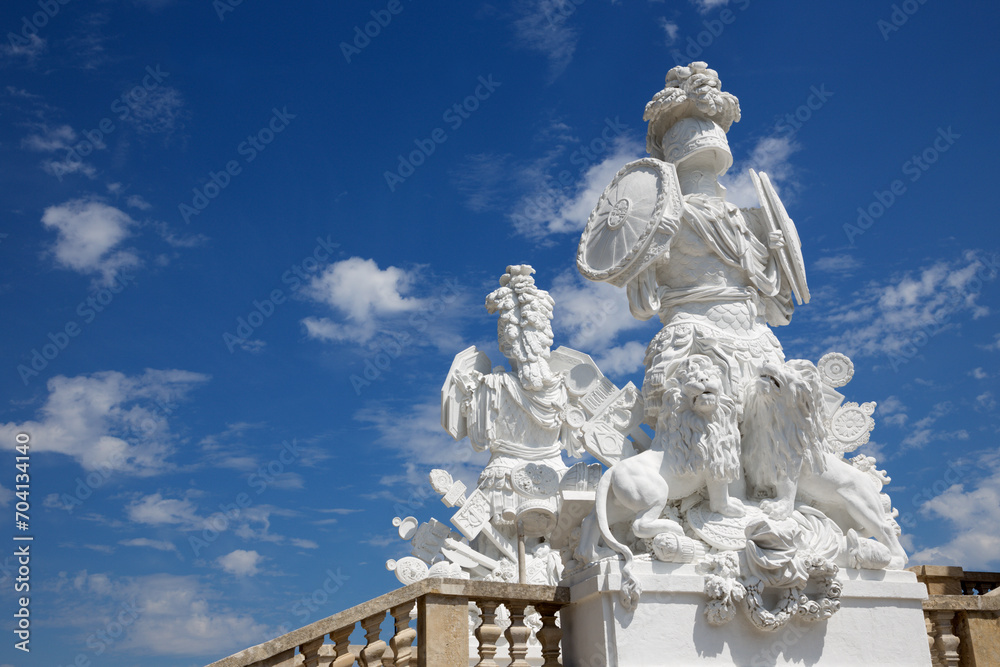 VIENNA, AUSTRIA - JULY 30, 2014: The statue of guardians in Gloriette in Schonbrunn palace. The sculpture (1775) was designed by architect Johann Ferdinand Hetzendorf von Hohenberg.
