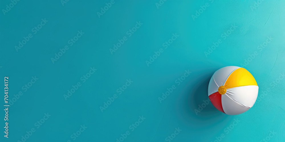 Turquoise banner with a beach ball on the side with space for copy space.