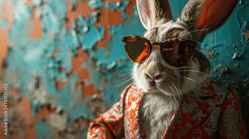 Obraz na płótnie Cool bunny rabbit in sunglasses easter