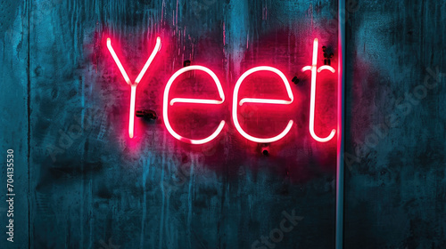 Yeet written in neon sign letters, gen z slang for throw or toss