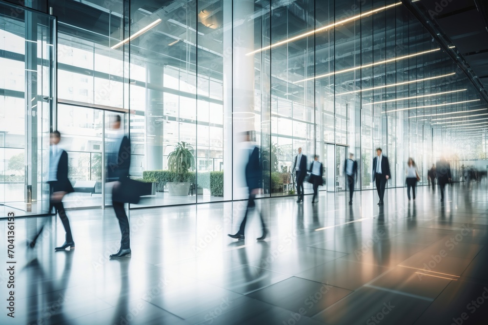 Business professionals walking in a modern office building Business professionals walking in a modern office building