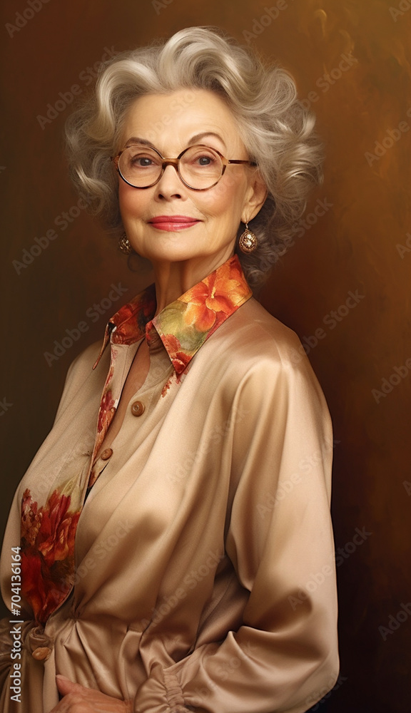 Elegant adult woman. Well-groomed, happy aged woman