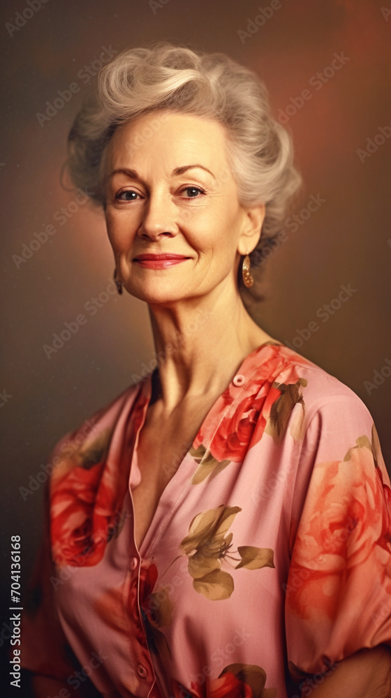 Elegant adult woman. Well-groomed, happy aged woman
