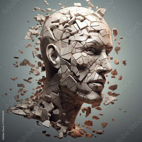 Obraz na płótnie The man's head was destroyed by shrapnel. Stress, work pressure, stroke, migraine and problems in family and personal life. w salonie