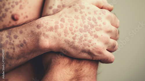 Obraz na płótnie Man suffering from psoriasis spots all over the skin. Psoriasis day. w salonie