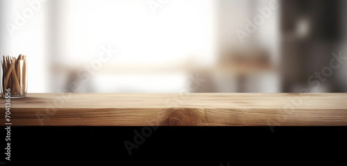 Light wood table top on blur white gray abstract background - can be used for display or montage your products photo
