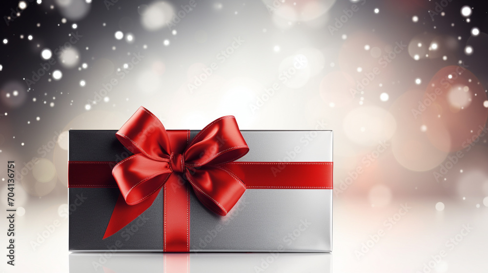 Gift on a blurred background with a red bow