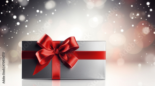 Obraz na płótnie Gift on a blurred background with a red bow w salonie