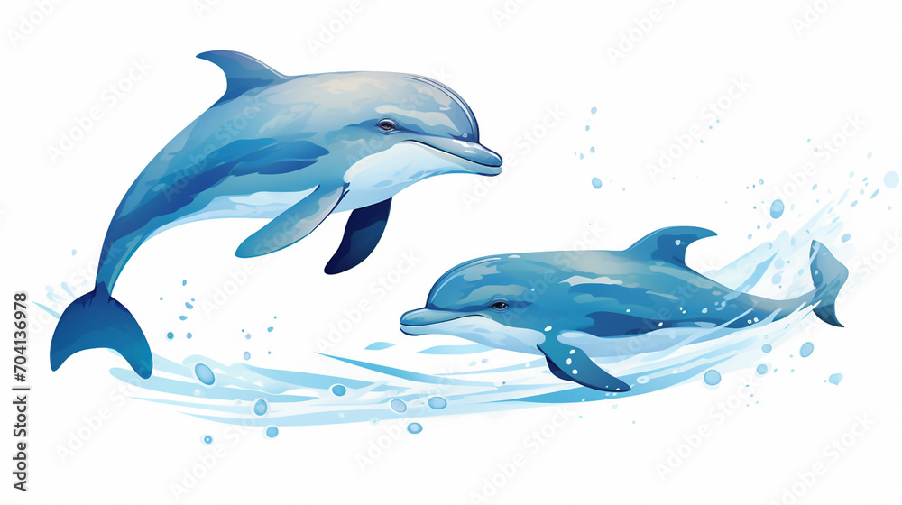 A couple of dolphins with splashes of water. World marine mammal protection day simple image on white background.