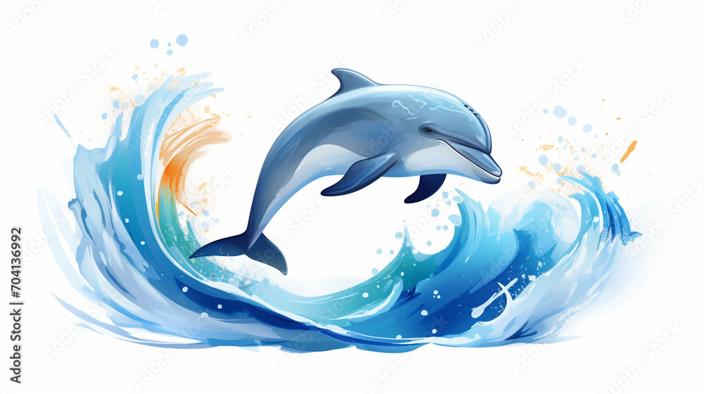 Dolphin in habitat, marine ecosystem. World marine mammal protection day simple image on white background.