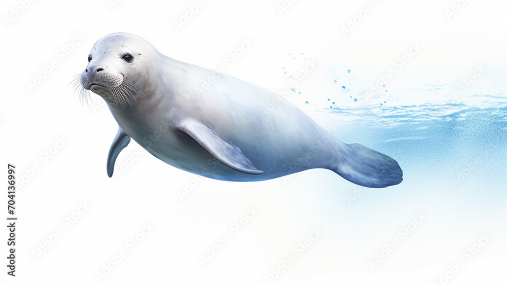 Cute seal close up view direct, minimalistic image with space for advertising. World marine mammal protection day simple image on white background.