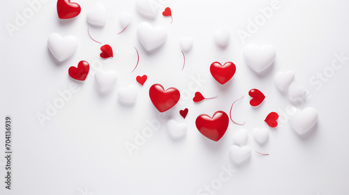 Obraz na płótnie White and red hearts on a white background. w salonie