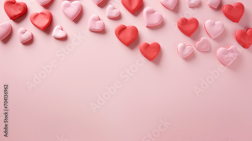 Obraz na płótnie Background in pink tones with flower petals and hearts. Valentine's day concept. w salonie