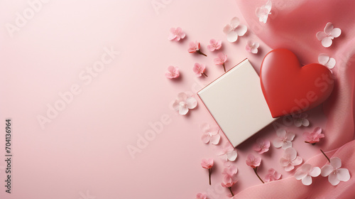 Obraz na płótnie Background in pink tones with flower petals and hearts. Valentine's day concept. w salonie