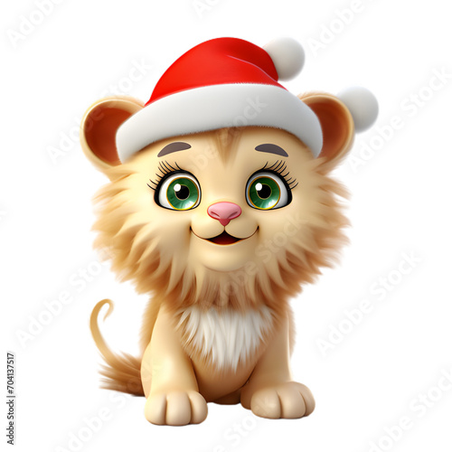 3d cartoon lion  christmas animal clipart  isolated on transparent background