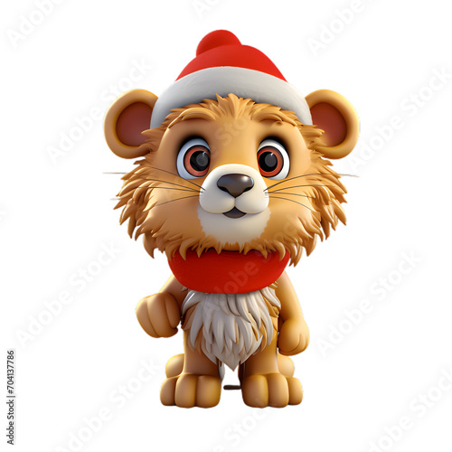 3d cartoon lion  christmas animal clipart  isolated on transparent background