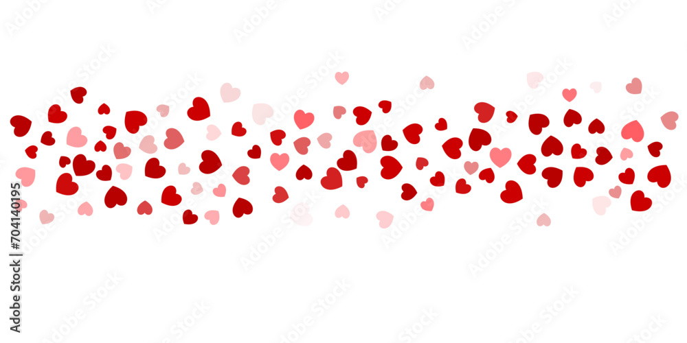 Heart Confetti Background, Love glitter for Valentine's day, Red, pink and rose hearts flying, frame or border for 14 February isolated on white, vector illustration