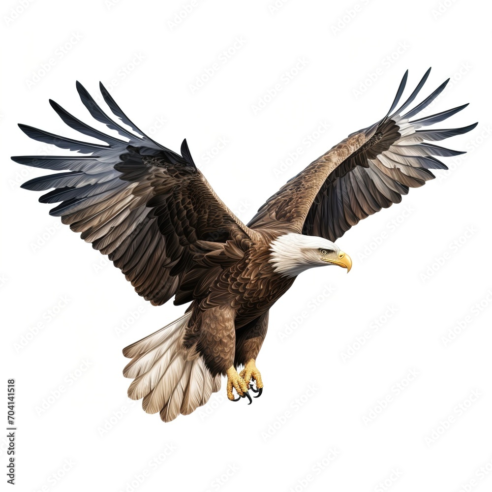 A majestic bald eagle soars through the sky A majestic bald eagle soars through the sky