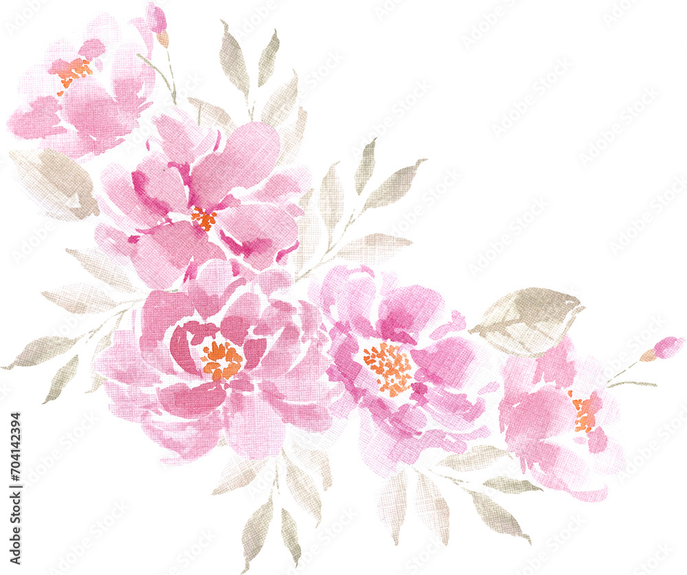 Pink Rose Watercolor Flower Arrangement
