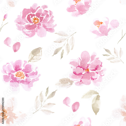 Pink Rose Watercolor Flower Seamless Pattern