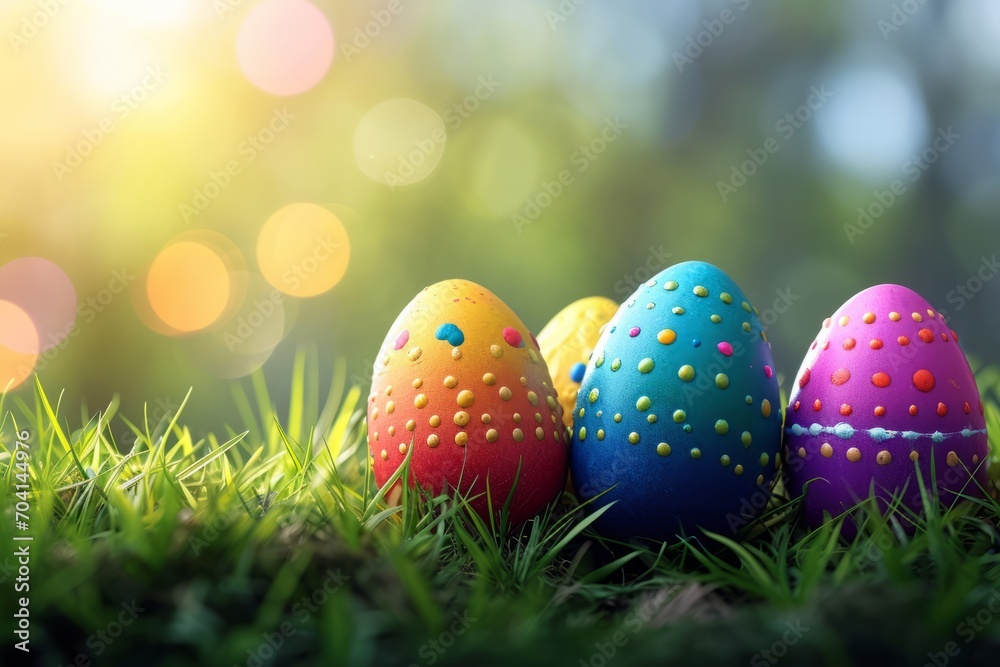 Colorful Easter Eggs with Polka Dots on Grass