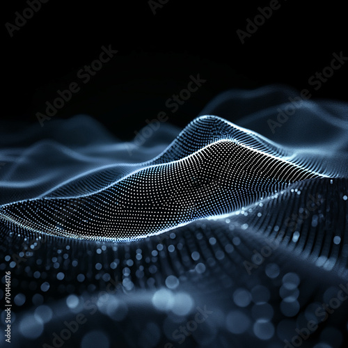 Abstract wave with moving dots and lines. Flow of particles. Cyber technology for abstract background, Digital data wave for abstract background.
