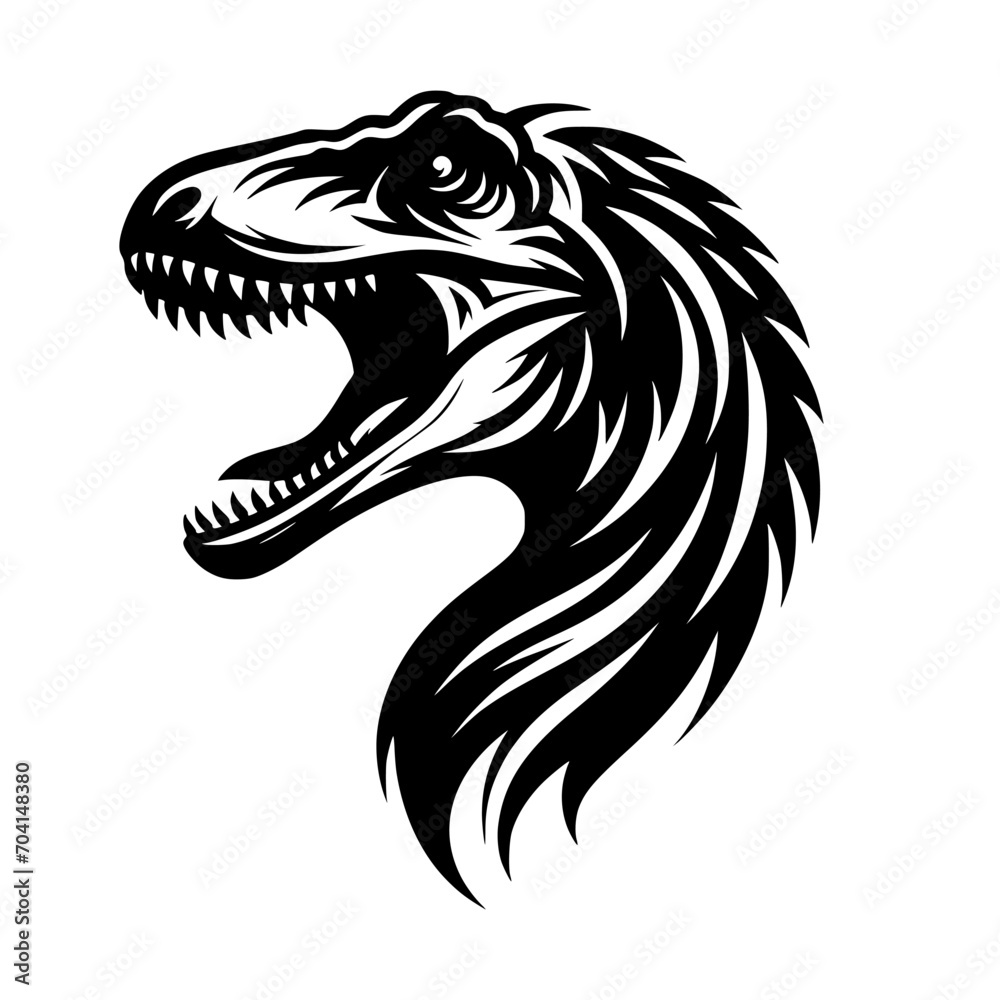 Vector logo of velociraptor head. Professional black and white logo of tyrannosaurus rex. Icon of Jurassic era. Vector logo of velociraptor head. Professional black and white logo of tyrannosaurus rex. Icon of Jurassic era.