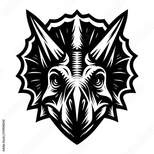 Vector logo of a triceratops head. Professional black and white logo of the jurassic era. Icon for dinosaur.