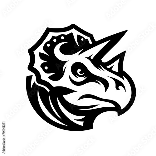 Vector logo of a triceratops head. Professional black and white logo of the jurassic era. Icon for dinosaur.