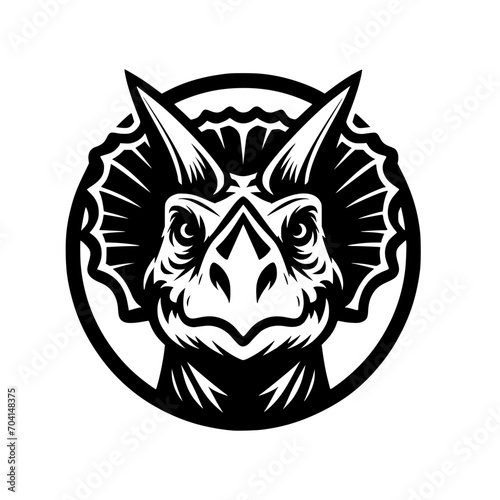 Vector logo of a triceratops head. Professional black and white logo of the jurassic era. Icon for dinosaur.