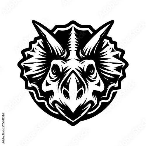 Vector logo of a triceratops head. Professional black and white logo of the jurassic era. Icon for dinosaur.