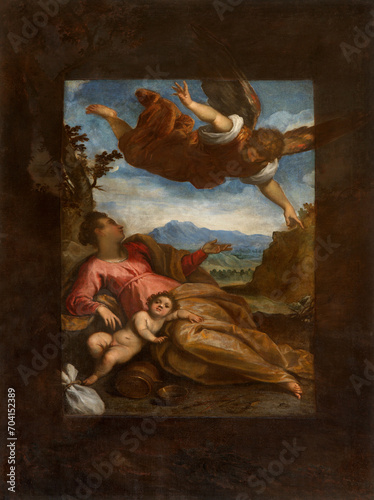 TREVISO, ITALY - NOVEMBER 4, 2023: The painting Hagar and Ismael on the desert in the church Chiesa di San Gaetano by unknown artist.