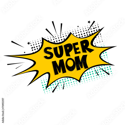 Lettering vintage super mom logo template illustration. Cartoon exclusive font label tag expression