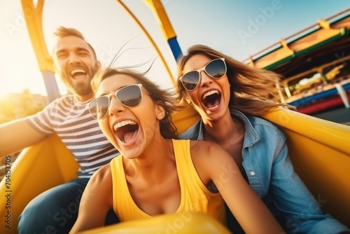 Friends having fun on a roller coaster © duyina1990