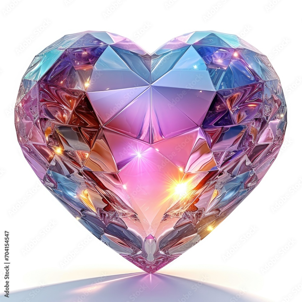 A heart shaped diamond on a white surface, St. Valentines day symbol