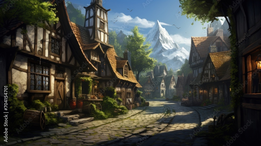 Fototapeta premium Fantasy RPG Village Game Artwork