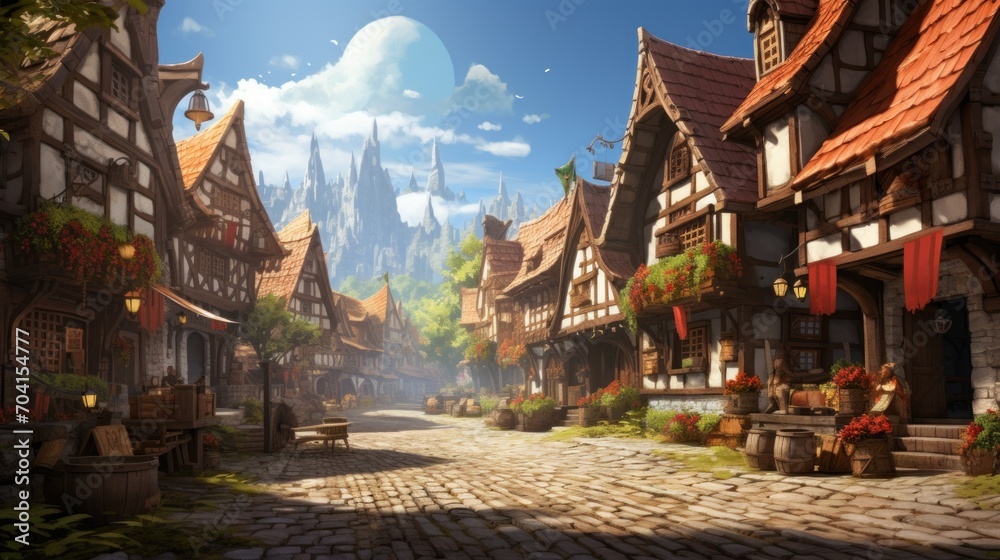 Fototapeta premium Fantasy RPG Village Game Artwork