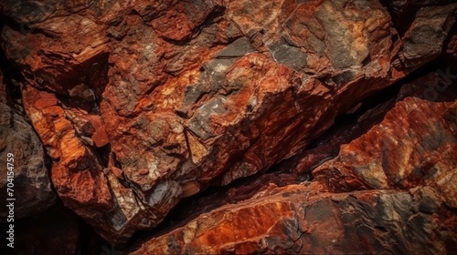Dark red orange brown rock texture with cracks. Close-up. Rough mountain surface. Stone granite background for design. Nature. Wide banner. Design concept. Banner concept. Art concept. Rock concept. © IC Production