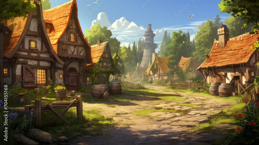 Fototapeta premium Fantasy RPG Village Game Artwork