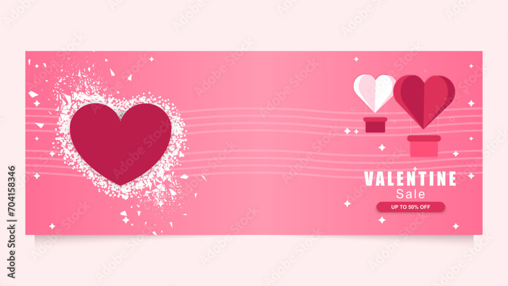 heart shapes valentinde day banner design with copy space