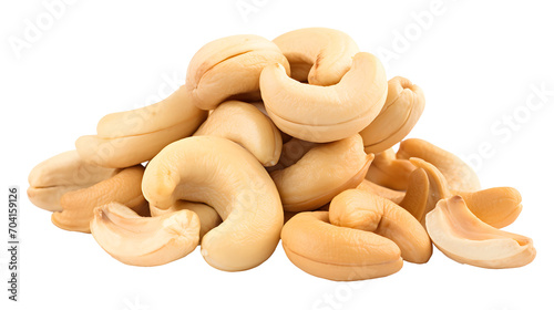 cashew nuts heap with shell isolated on white