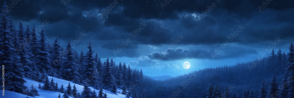 Nature's nighttime beauty: a scenic landscape with a full moon, dark cloudy sky, and serene forest. Generative AI Nature's nighttime beauty: a scenic landscape with a full moon, dark cloudy sky, and serene forest. Generative AI