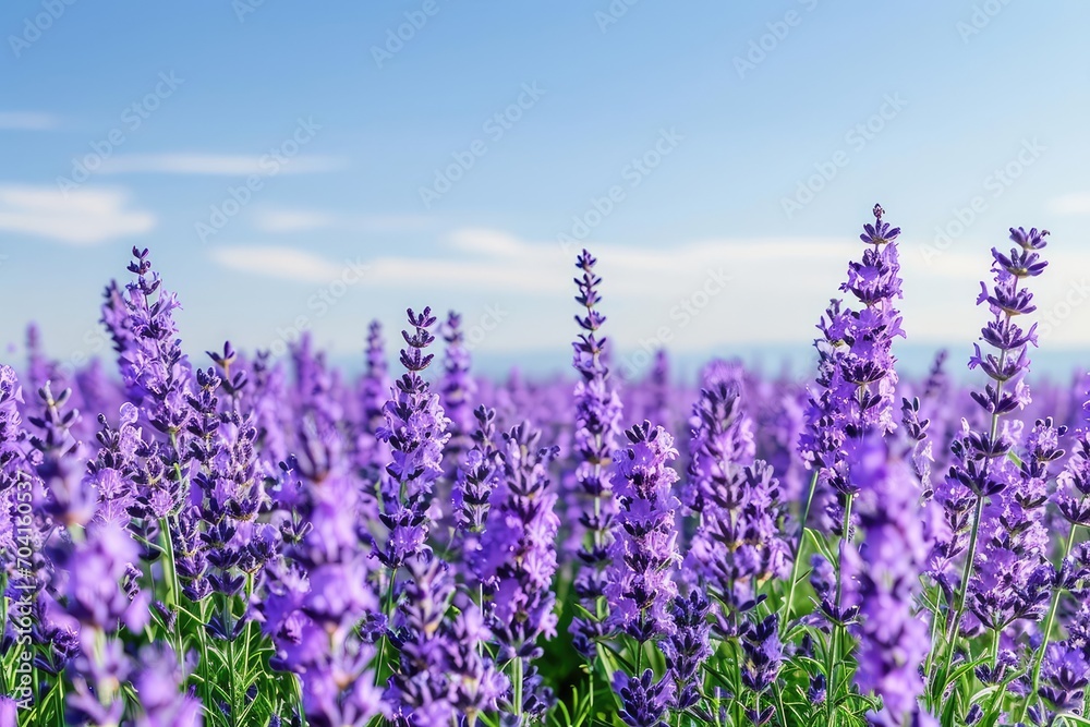 Obraz premium Blooming lavender fields under a clear summer sky